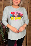 Valentine "be mine" heart printed grey 3/4 sleeve women t-shirt DLH8901