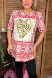 Western leopard hearts & Aztec printed short sleeve women tops DLH12146