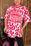 Valentine COWBOY KISSER LIPS leopard short sleeve women t-shirt XCH14626