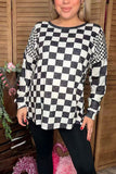 Black checkered printed long sleeve women shirts XCH16754