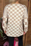 Brown checkered printed long sleeve women shirts XCH16752