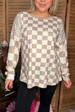 Brown checkered printed long sleeve women shirts XCH16752