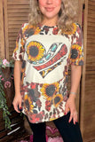 Valentine Sunflower&Jewel/Paisley hearts print short sleeve women top DLH12411