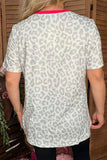 Smile face & HOWDY Valentine leopard printed top w/short sleeve XCH14602