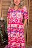 Western Aztec printed short sleeve women dress w/side pockets GJQ15744 AS7