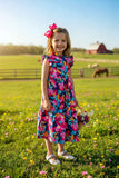 Spring floral printed sleeveless long style girls dress DLH2887 A8S4