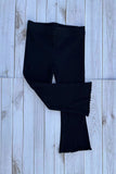 Black ribbed knitted fabric bell bottom girls pant 250946M A8S3