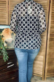 Western horse riding & checkered printed sheer long sleeve mesh women top XCH16860