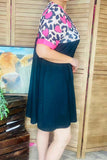 Hearts & leopard printed & Black short sleeve baby doll women dress XCH14683