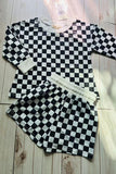 Mom and me checkered printed long sleeve top & shorts 2pc girls sets XCH04048 A9S1