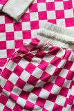 Pink checkered printed long sleeve top & shorts 2pc girls sets XCH04047 A9S1