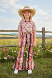 Westerb Bull prints pink denim bell bottom girls pant DLH2767 A16S0