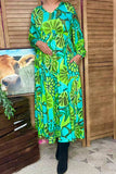 Green & turquoise spring long sleeve maxi women dress GJQ16395