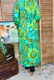 Green & turquoise spring long sleeve maxi women dress GJQ16395