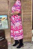 Western Aztec printed short sleeve women dress w/side pockets GJQ15744 AS7