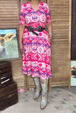 Western Aztec printed short sleeve women dress w/side pockets GJQ15744 AS7