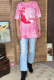 "HOWDY honey"& XOXO bootsprinted short sleeve women tops XCH14135