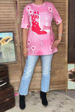 "HOWDY honey"& XOXO bootsprinted short sleeve women tops XCH14135