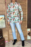 Western horse riding & cactus printed mesh long sleeve women top XCH16922