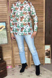 Western horse riding & cactus printed mesh long sleeve women top XCH16922