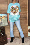 DLH13771 Cow & sunflower heart printed short sleeve women top