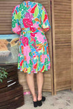 Spring flower printed 3/4 ruffle sleeve women dress GJQ16297