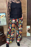 Western patterns printed wide legs high waist women pant XCH16858