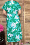 Spring green floral printed short sleeve women dress GJQ16445