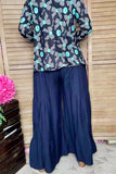 Navy blue cotton striaght wide leg flared women pant XCH16746 IS22