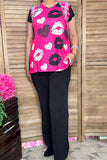 Heart & lips printed color block short sleeve women top XCH14675