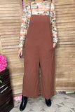 One piece cotton adjustable wide leg brown women jumpsuit XCH16818 Bfloor