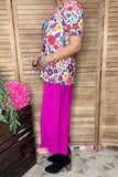 Solid color fuchsia ruffles wide leg women pant XCH16820