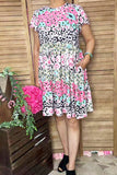 Spring floral printed short sleeve pocket women dress GJQ16459