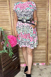 Spring floral printed short sleeve pocket women dress GJQ16459