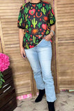 Western cactus printed short sleeve women t-shirt GJQ16614