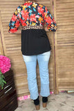 Floral & leopard & black color block half sleeves women top GJQ16303 GS4