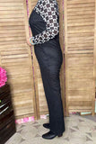 Denim black straight wide leg one piece over all pant women jumpsuit XCH16404 AS4