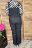 Denim black straight wide leg one piece over all pant women jumpsuit XCH16404 AS4
