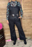 Denim black straight wide leg one piece over all pant women jumpsuit XCH16404 AS4