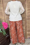 Western hat & patterns printed wide leg women pant XCH16885