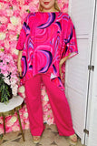 Women's sets wholesale Fuchsia prints top & pant 2pc clothing sets GJQ16034 FS1