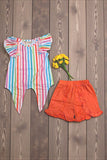 Serape printed flutter sleeves top & orange shorts 2pc girls sets XCH04014 A9S1