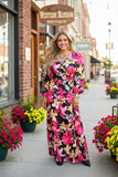 Floral long sleeve women's maxi dress with belt BQ16314 (AS4)