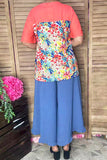 Chic tropical floral & coral lace trim women's boutique top Southern Stitch GJQ16436 (CS2)