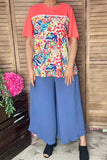 Chic tropical floral & coral lace trim women's boutique top Southern Stitch GJQ16436 (CS2)