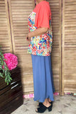 Chic tropical floral & coral lace trim women's boutique top Southern Stitch GJQ16436 (CS2)