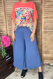 Chic tropical floral & coral lace trim women's boutique top Southern Stitch GJQ16436 (CS2)