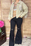 Western studded bling fringe denim long sleeve women jacket/coat  DLH13754 (BW)