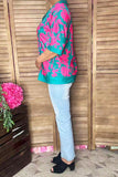 Southern Stitch Brand fuchsia floral printed 3/4 sleeves women top GJQ16460 IS5