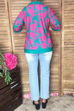 Southern Stitch Brand fuchsia floral printed 3/4 sleeves women top GJQ16460 IS5